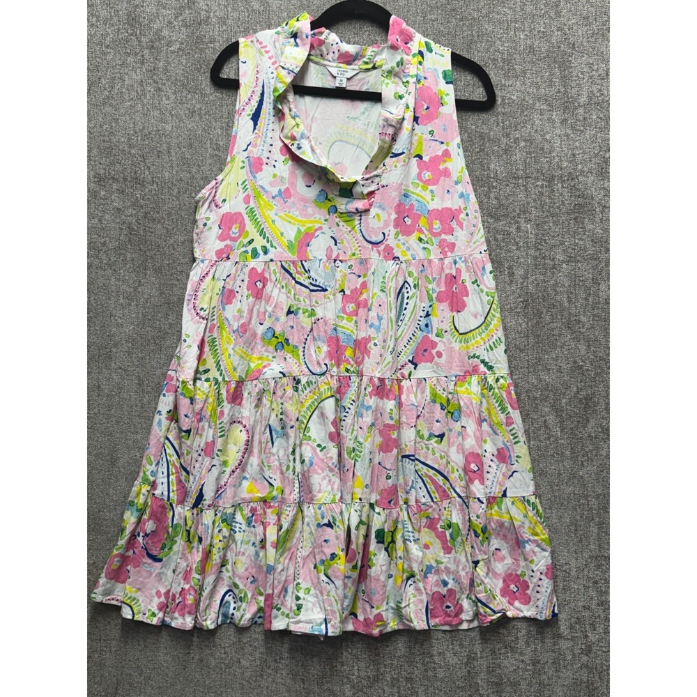 Crown & Ivy Floral Tiered Swing Dress Mock Neck Sleeveless M Pink Cottagecore